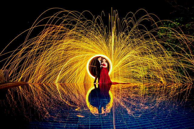 creative photo of sparks at wedding
